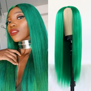 Nane Yeşil Dantel Peruk 24 İnç Düz sırma saç Peruk Fiber ısıya Dayanıklı Peruk Kadınlar İçin Doğal Orta Kısmı kostümlü oyun saç Peruk