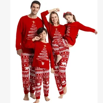 Noel Aile Eşleştirme Kıyafetler Pijama Seti Noel Hediyesi Baba Anne Çocuklar Bebek Noel Baba Pijama Pantolon Gömlek Tulum