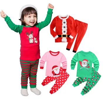 Noel Baskı Eşofman Çocuk Takım Elbise Bebek Erkek Kız giyim seti Üstleri + Pantolon 2 ADET Sonbahar Rahat Sıcak çocuk kıyafetleri