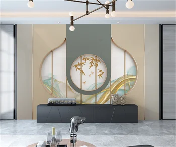 Profesyonel özel Avrupa ve Amerikan modern minimalist 3D üç boyutlu geometrik bambu TV arka plan duvar resmi