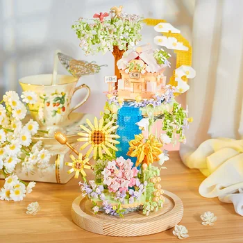 Romantik Gökyüzü Çiçek Evi 3D Modeli Yapı Taşları Monte DIY Ebedi Çiçek Figürü Mini Tuğla Dekor Oyuncak Noel Hediyesi