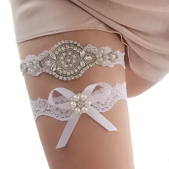 Seksi Kız Düğün Kristaller Jartiyer Kadın Prenses Düğün Gelin Dantel Çiçek Mavi Bacak Halka Jartiyer Kemer