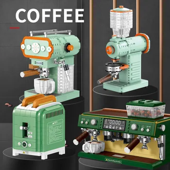 Simülasyon modern kahve makinesi yapı taşları ekmek makinesi bulmaca montaj oyuncak dekorasyon retro nostalji