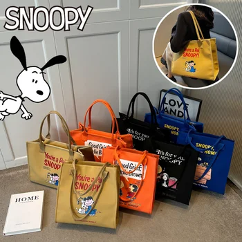 Snoopy Kadın Tuval omuzdan askili çanta Karikatür Mektup Baskı Bayanlar Alışveriş Çantaları Büyük Kapasiteli Bakkal Çanta Tote Kitap Çantası Hediye