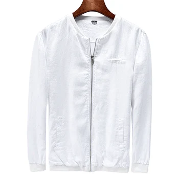 Suehaiwe marka İtalya yeni erkek keten ceket standı yaka beyaz pamuk ceketler erkekler çift katmanlı giyim erkek jas