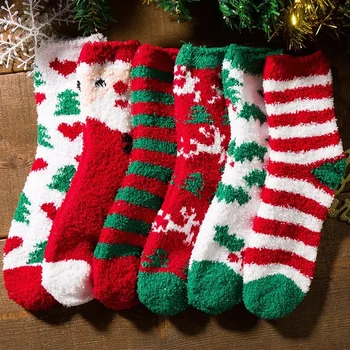 Sıcak Noel Çiftler Kat Çorap Yün Daire kadın Sonbahar Kış Artı Yün Kalın Sıcak Ay Çorap