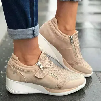 Takozlar Ayakkabı Kadın Sneakers Fermuar Platformu Eğitmenler Kadın Ayakkabı Rahat Dantel-Up Tenis Feminino Zapatos De Mujer Bayan Ayakkabı