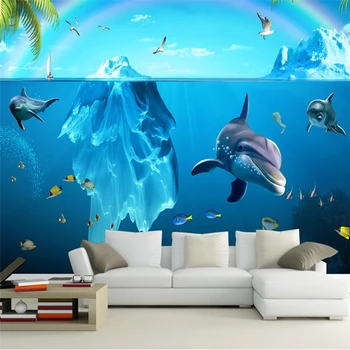 wellyu papel de parede 3d Özel duvar kağıdı Muhteşem buzul deniz yunus oturma odası TV papier peint behang