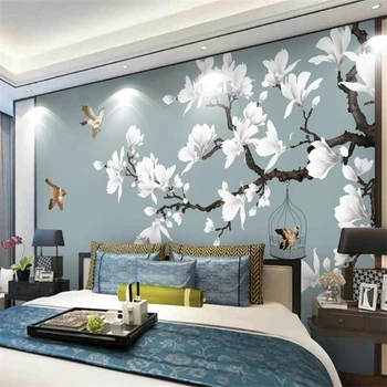 wellyu Özel duvar kağıdı 3D duvar resimleri yeni Çin el-boyalı kalem çiçek kuş beyaz manolya oturma odası TV arka plan wallpapper