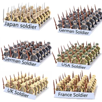 WW2 24 adet Askeri Ordu Asker Sovyet ABD İNGILTERE Alman Fransa Yapı Taşları Set Modeli Tuğla Aksiyon Figürleri Silah Oyuncaklar Çocuklar Hediye