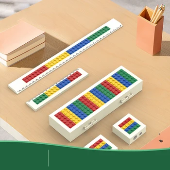 Yaratıcı Masaüstü Ofis Öğrenci Kırtasiye Seti Blok Modeli Kalemtıraş Kutusu Cetvel Yapı Tuğla Eğitici Oyuncaklar Hediyeler İçin