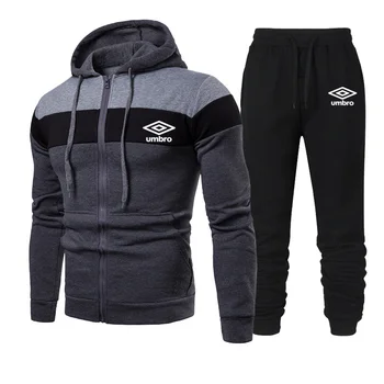 Yeni Rahat erkek Spor Moda Kapşonlu fermuarlı ceket + pantolon seti kapüşonlu süveter Seti 2023 Sonbahar / Kış Artı Boyutu Hoodie