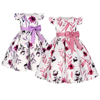 Yeni Çiçekler Kız Elbise Yaz Büyük Yay Kolsuz Moda Prenses Elbise doğum günü hediyesi 3 4 5 6 7 8 9 10 Yaşında Çocuk Giysileri