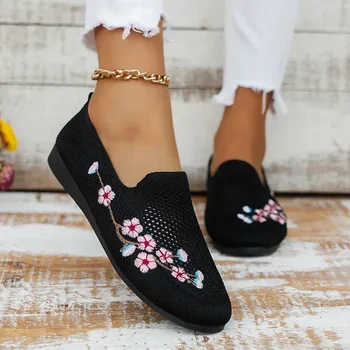 Çiçek Oyalamak Streç Dokuma Bale Daireler Kadın Loafer'lar Bahar Sonbahar nefes örgü rahat ayakkabılar Sneaker Tekne Ayakkabı