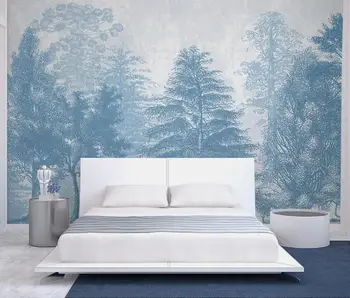 Özel boyut duvar kağıdı El-boyalı mavi orman ağacı arka plan ev dekor yemek odası takım Oturma odası Yatak Odası 3d duvar kağıdı
