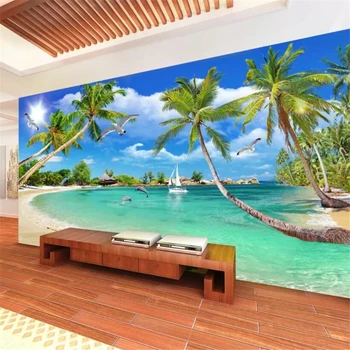 Özel duvar kağıdı 3D duvar Hawaii plaj hindistan cevizi ağacı TV arka plan duvar yatak odası otel deniz manzaralı oda dekorasyon 3d duvar kağıdı