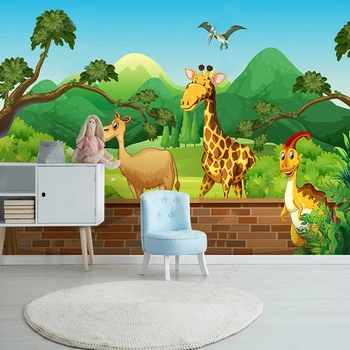 Özel Duvar Kağıdı Modern İskandinav Minimalist Orman Zürafa Çocuk Çocuk Yatak Odası Zemin duvar tablosu Dokunmamış 3D Fresk