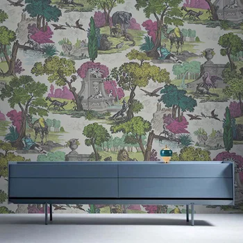 Özel İskandinav peyzaj bitki duvar kağıdı retro sanatsal TV kanepe arka plan Aslan hayvan duvar kağıdı yatak odası 3D duvar çıkartmaları