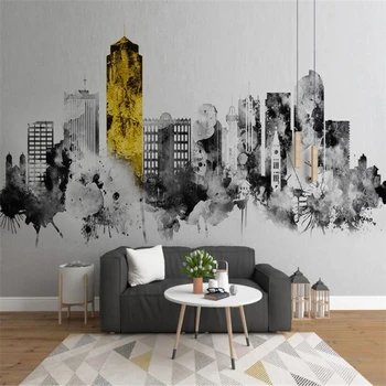 Özel Modern Duvar Kağıdı duvar tablosu Mürekkep şehir mimarisi Çıkartmaları Oturma Odası Kanepe Zemin Duvar Kağıtları Duvarlar İçin